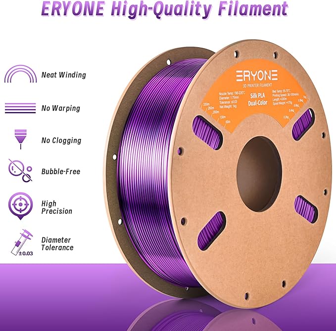 ERYONE Silk Dual Color PLA Filament 3D Printer 1.75mm +/- 0.03mm, Bicolor - Image 3