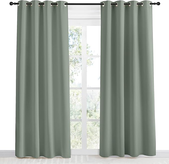 NICETOWN Blackout Greyish Green Curtain 86 inch Length - Image 2