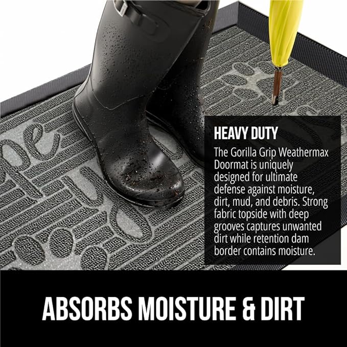 GORILLA GRIP 100% Waterproof All-Season WeatherMax Doormat US Designed Natural - Image 5