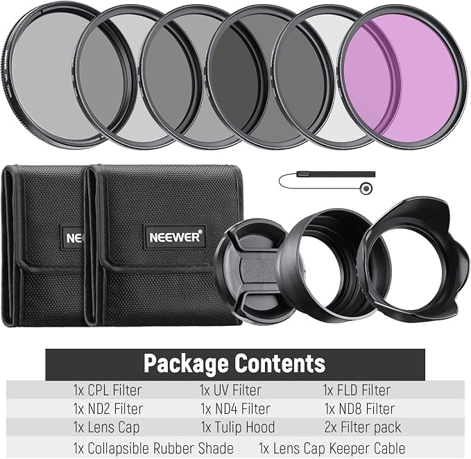 NEEWER 72mm ND Filter Kit and Lens Accessories, ND2 ND4 ND8 UV FLD CPL Filter - Image 8