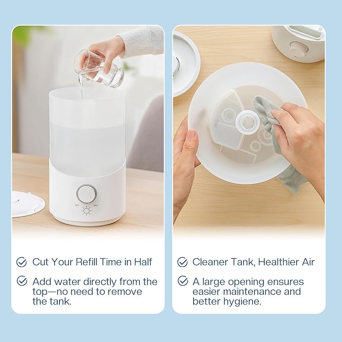 Cool Mist Humidifier for Bedroom, 3L Top Fill Ultrasonic Air Humidifier - Image 3