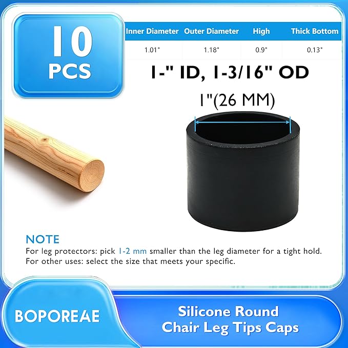 10 Pcs 1" Round Chair Leg Tips Caps, Silicone Rubber Furniture Leg Floor - Image 9