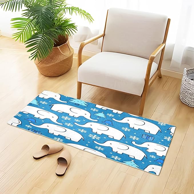 White Elephant Snowflake Blue Christmas mats Non Slip Anti-Mold Bath Rugs - Image 2