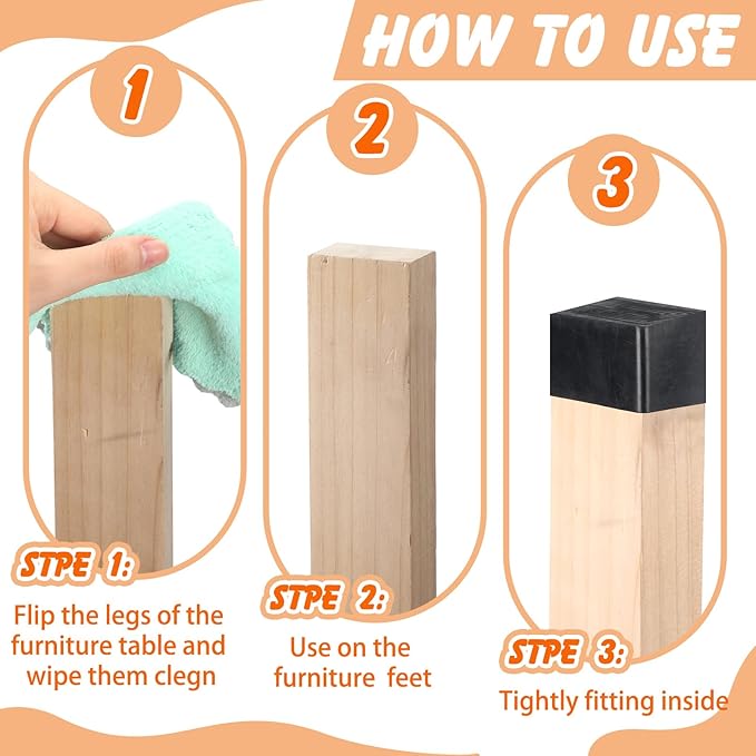 8pcs Rubber 2x4 Wood Post End Cap Rectangle Furniture Leg Caps Black Chair - Image 3