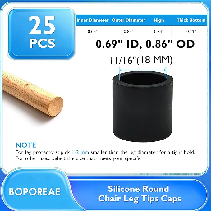 25 Pcs 11/16" Round Chair Leg Tips Caps, Silicone Rubber Furniture Leg Floor - Image 9