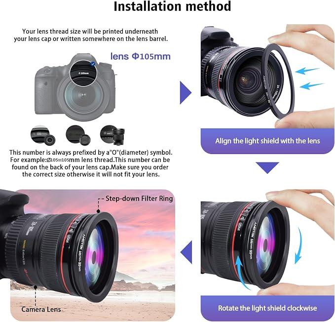 105mm Lens to 95mm Camera Lens Adapter, 105mm to 95mm Filter Step-Down Ring - Image 6