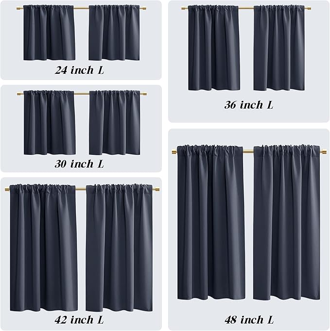 Navy Blue Curtains 2 Panels for Boys Bedroom, Short Dark Room Darkening 42 Inch - Image 2