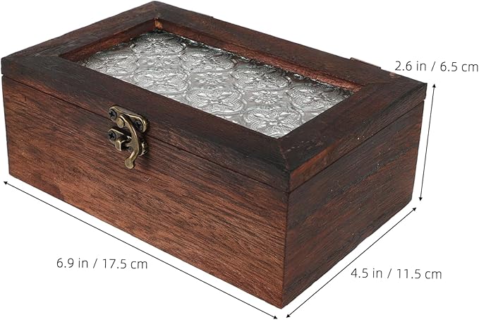 Vintage Begonia Flower Glass Top Wooden Storage Box Multifunctional Jewelry - Image 2