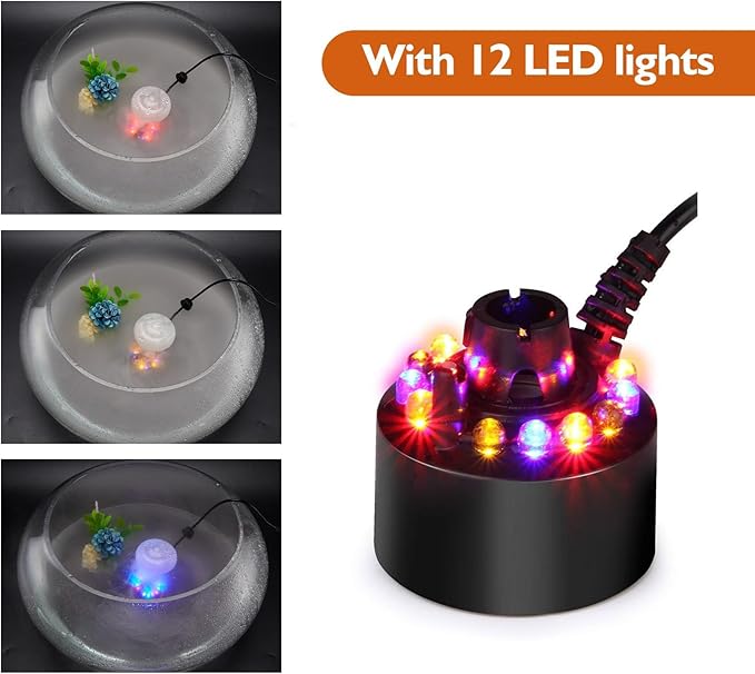 AGPTEK 12 LED Mist Maker Water Fountain Pond Fog Atomizer Air Humidifier - Image 3