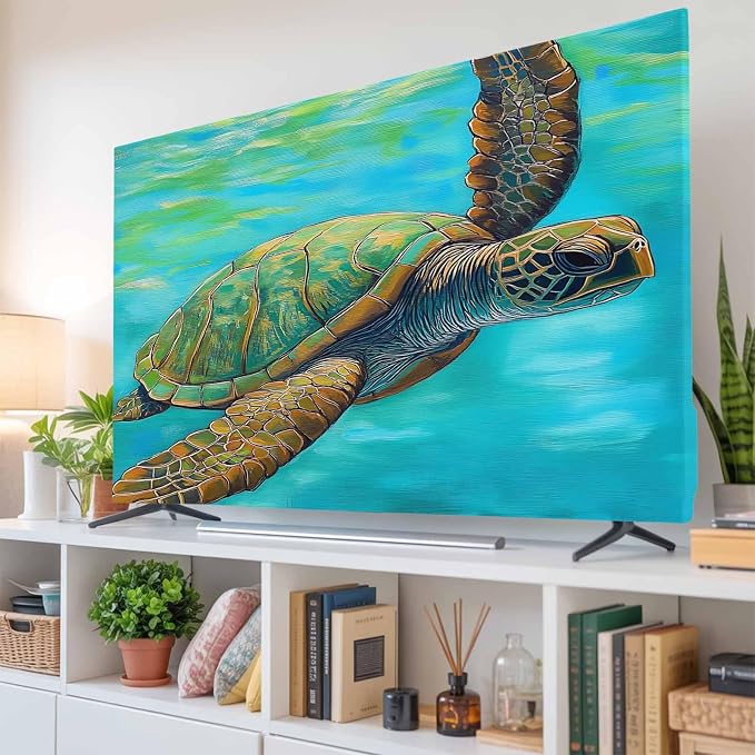 Sea Turtle Summer Ocean Teal Gradient Indoor TV Cover, Elastic TV Screen - Image 6