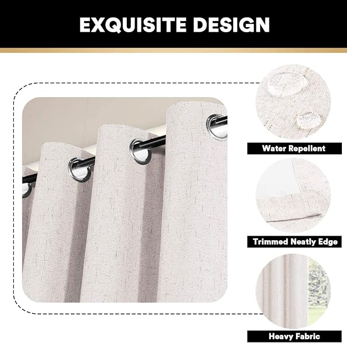 PrinceDeco Linen Blackout Curtains 108 Inch Blackout Curtains 100% Black Out - Image 6