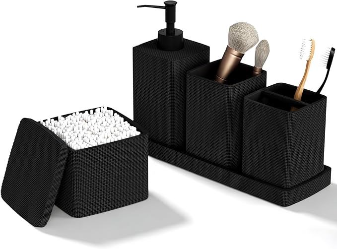 Matte Black Bathroom Accessories Set 5 Pieces, Resin Toothbrush Holders Set by LetUsMakeHomeYourFavoriteDestination