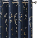 BUHUA Blackout Curtains Gold Foil Print Flower Vine Grommet Drapes, Room by BUHUA