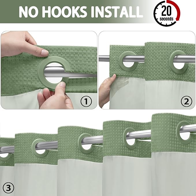 No Hook Shower Curtain and Liner Set, Hotel Waffle Shower Curtain - Image 2
