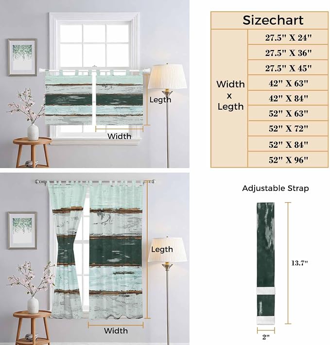 Blue Teal Kitchen Curtains 36 Inch Length, Small Window Curtains Tab Top - Image 8