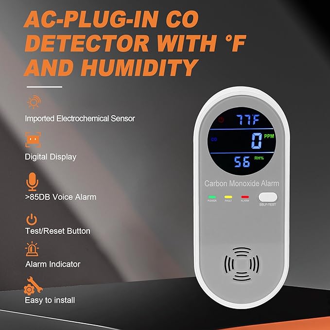 Plug in Carbon Monoxide Detector, Carbon Monoxide Alarm, Real-time Digital - Image 4
