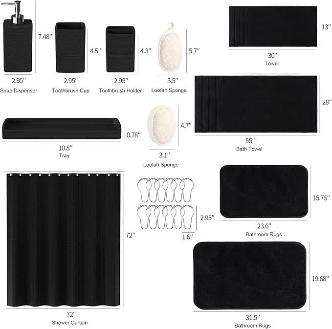 Black Bathroom Set, Bath Towel Set, Natural Loofah Sponge, Soap Dispenser - Image 8