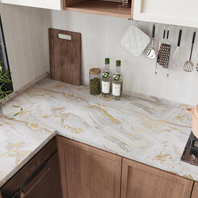 CRE8TIVE Large Size 36"x354" Beige Gold Marble Countertop Contact Paper Matte - Image 7