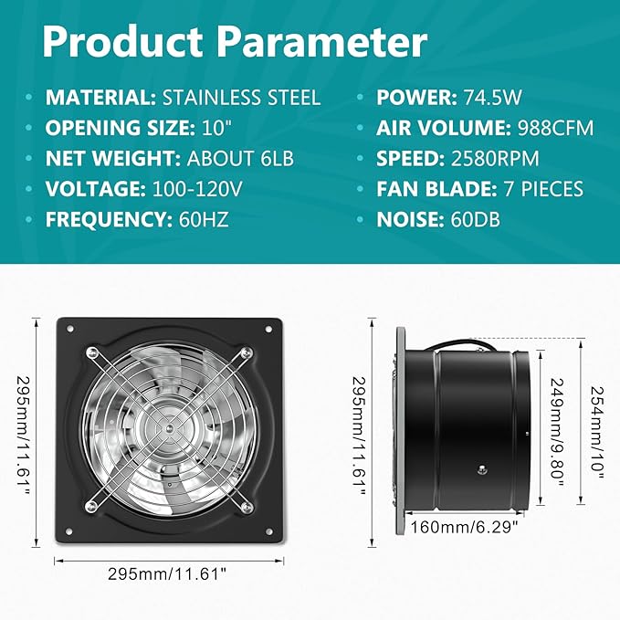 HG Power 10 Inch Metal Exhaust Fan - Image 2
