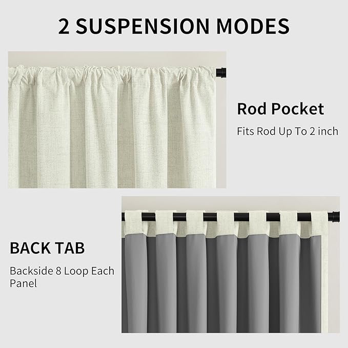 CUCRAF Linen 100% Blackout Curtains 90 Inch Length 2 Panels Set, Back Tab and - Image 3