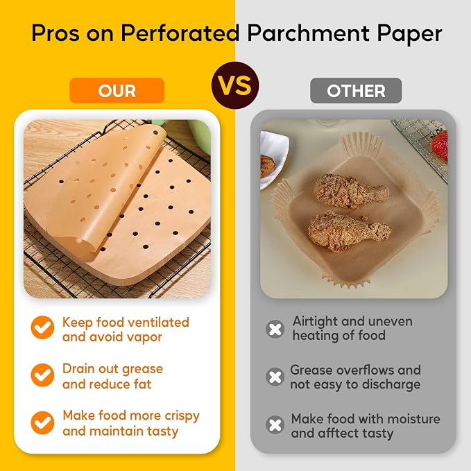 Katbite 200Pcs 8.5 inch Air Fryer Parchment Paper Liners, Unbleached Air Fryer - Image 3