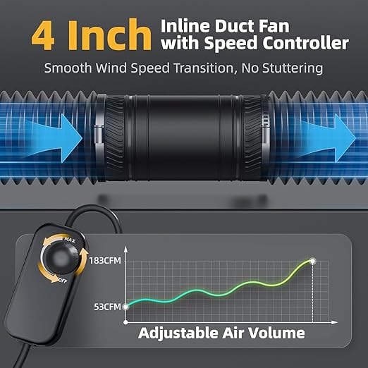 4 Inch Inline Duct Fan with Speed Controller, Upgraded Inline Fans - Image 5