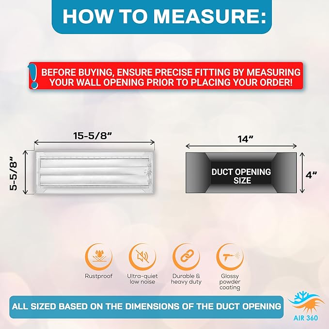 Aluminum 14 x 4 Inch Air Vent Covers Wall AC Grille – Premium Register Vent - Image 2