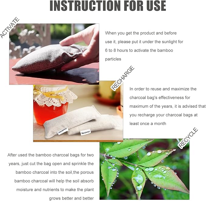 12 Pack Bamboo Charcoal Shoe Deodorizer Bags，Shoe Odor Eliminator, Charcoal Air - Image 7