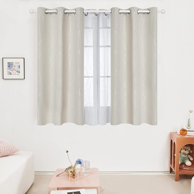 Deconovo Room Darkening Curtains Beige, Short Kitchen Curtain, Thermal - Image 2