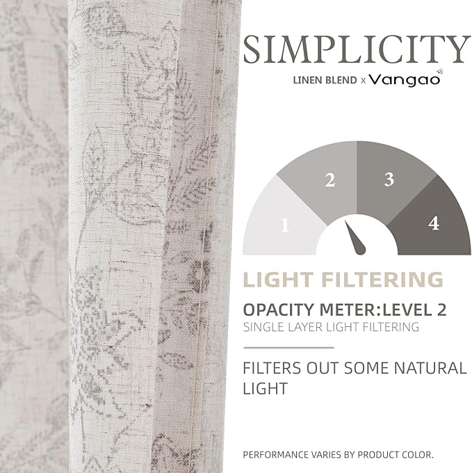 Vangao Floral Linen Curtains for Bedroom 63 Inch Length Purple Grey Farmhouse - Image 4
