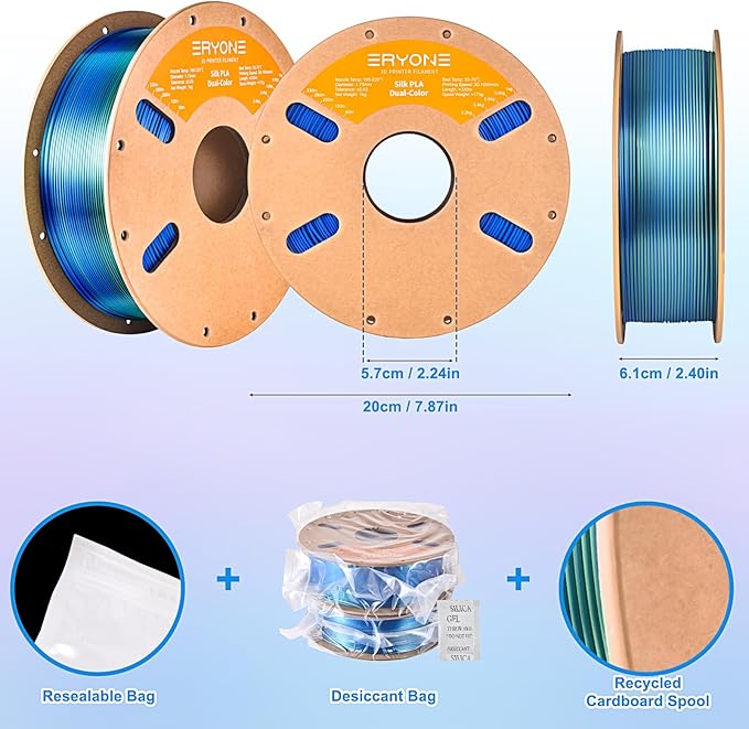 ERYONE Silk Dual Color PLA Filament 3D Printer 1.75mm +/- 0.03mm, Bicolor - Image 6