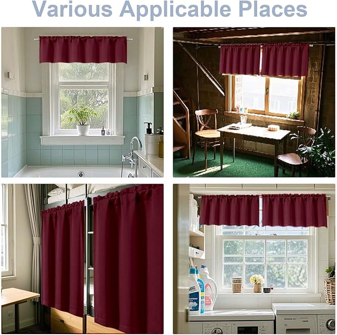 Chyhomenyc Short Burgundy Curtains 45 Inch Length, Small Kitchen Curtain Rod - Image 8