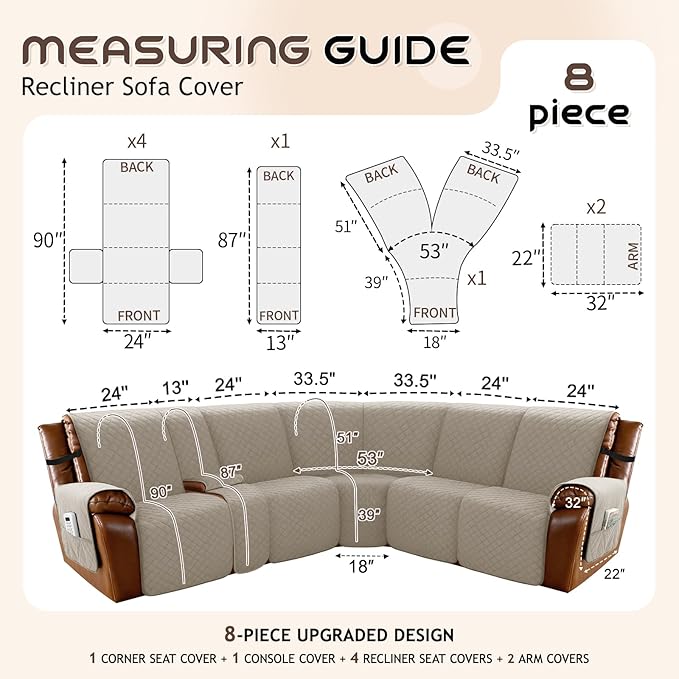 Arfntevss Waterproof Recliner Sectional Couch Covers - Image 5