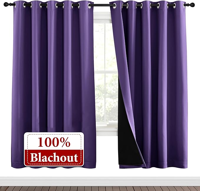 NICETOWN Lilac Purple Full Shade Curtain Panels, Pair of Energy Smart & Noise - Image 2