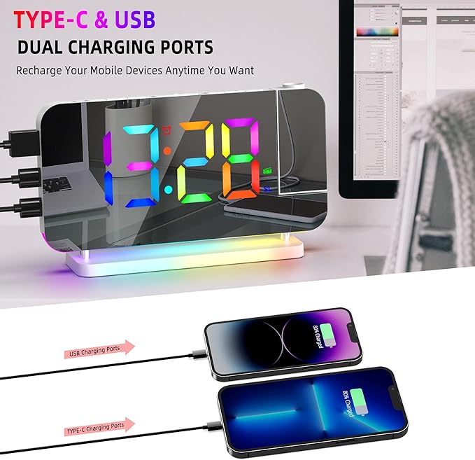 Projection Alarm Clock for Bedroom Ceiling, RGB Digital Clocks - Image 6