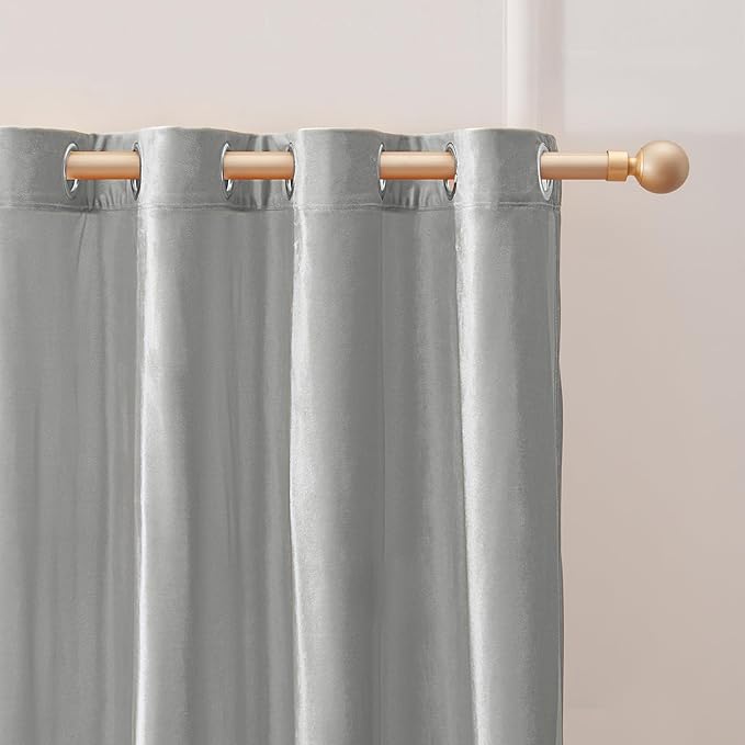 BULBUL Light Grey Velvet Curtains 63 inch Luxury Elegant Living Room Curtain - Image 2