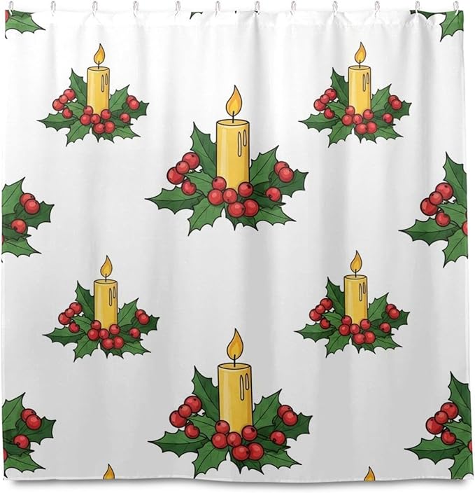 Christmas Candle Yellow Shower Curtain Liner 72×72 inch - Image 2