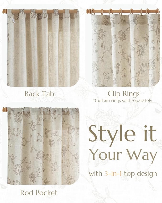 Jinchan Linen Floral Curtains 63 Inch Length - Image 5
