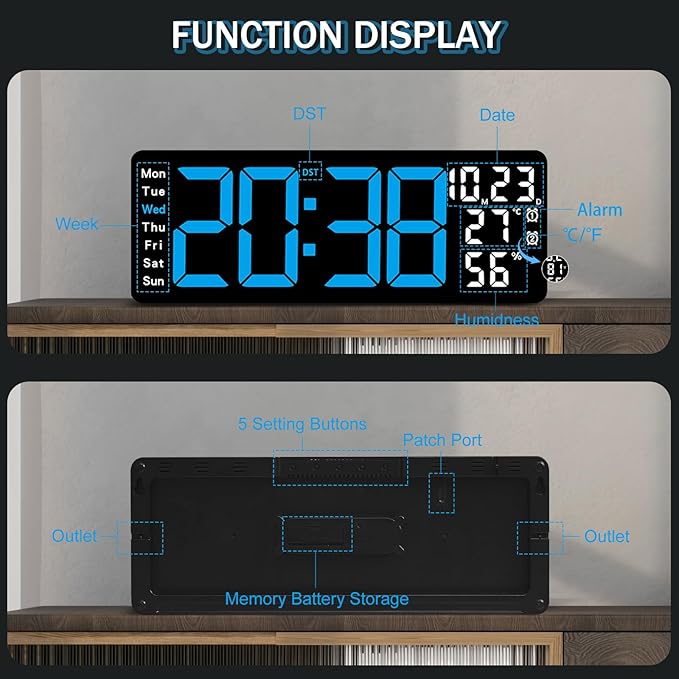 JoFomp 17.3" Large Digital Wall Clock, LED Digital Clock Large Display - Image 8