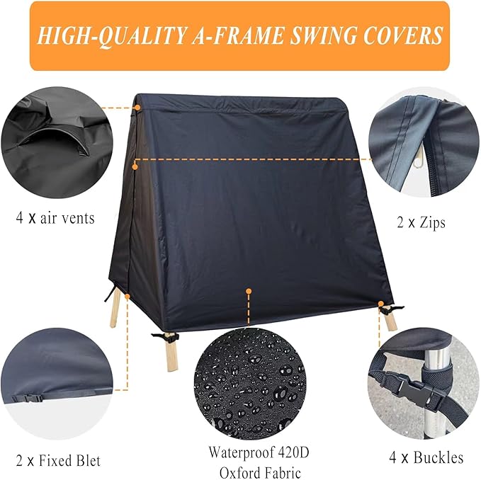 Patio Swing Cover A-Frame Swing Covers Waterproof 3 Seat UV Resistant Weather - Image 3