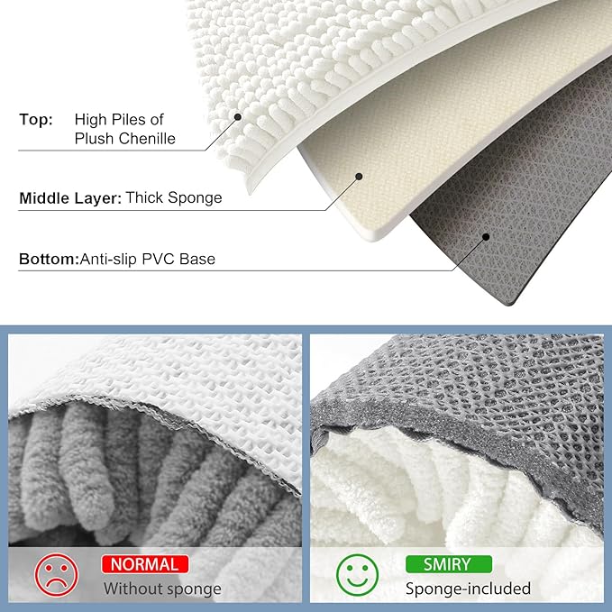 Smiry Luxury Chenille Bathroom Rugs 34x21, Extra Soft and Absorbent Shaggy Bath - Image 5