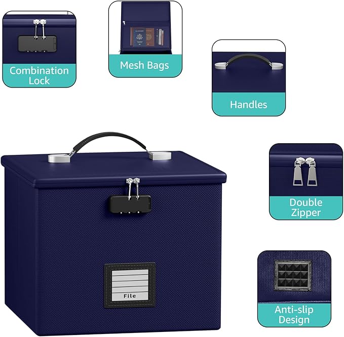Navy blue Fire Proof File Box for Documents - Image 3