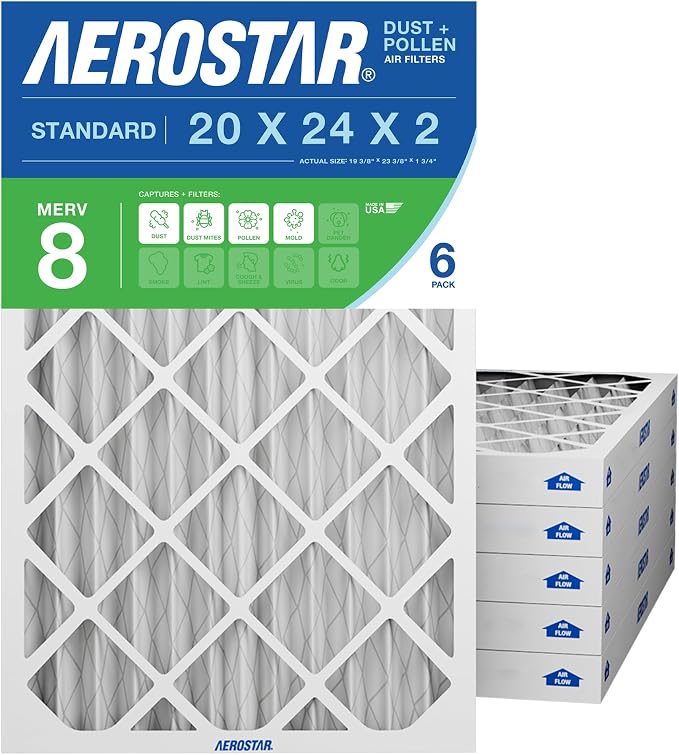 Aerostar 20x24x2 MERV 8 High Efficiency Pleated Air Filter, Electrostatic AC by AirFiltersDelivered