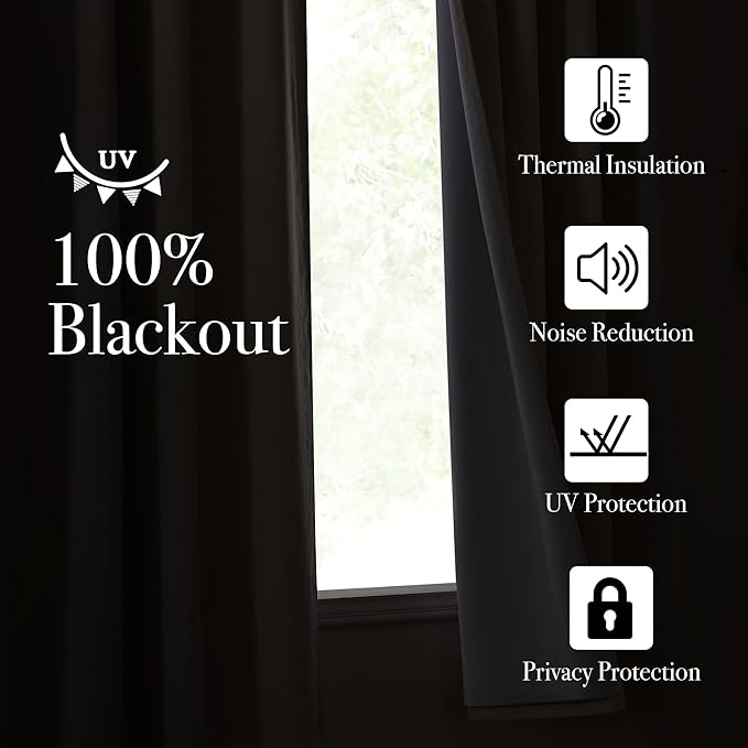 NICETOWN 100% Blackout Curtains 90 inches Long, Thick Linen Textured Bronze - Image 3