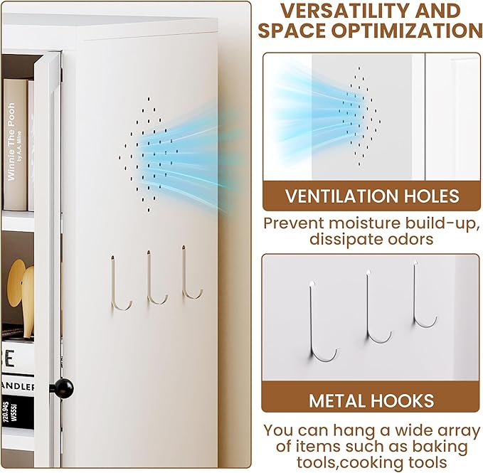 Metal Pantry Cabinet with 2 Adjustable Shelves, Small Kitchen Cupboard Storage - Image 4