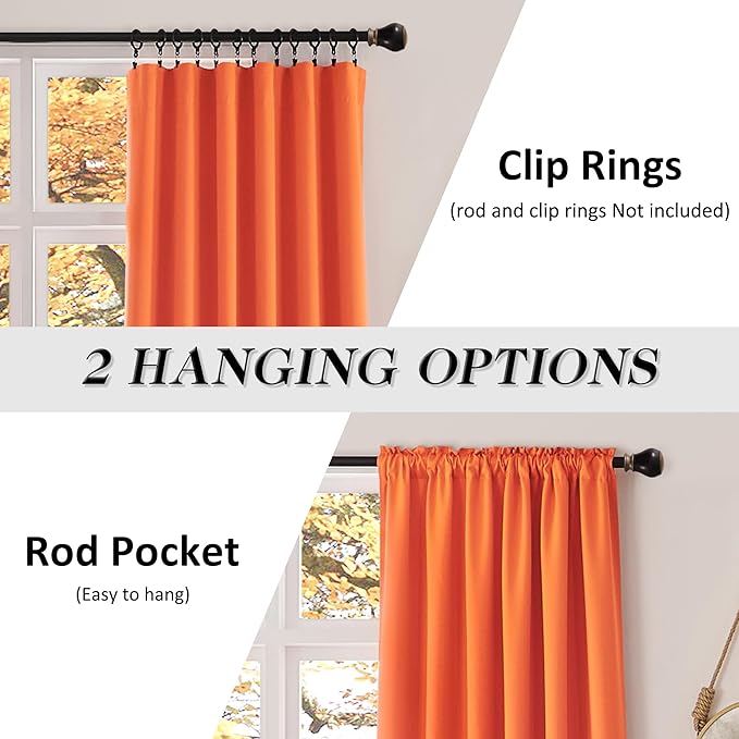 Vibrant Orange Light Reducing Curtains 90 Inches Long - Image 2