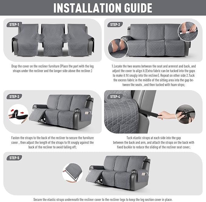 TAOCOCO 100% Waterproof Recliner Cover, Non-Slip Washable Reclining Couch Cover - Image 7