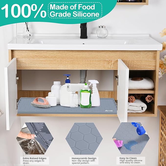 Waterproof Under Sink Mat 31" x 22", Silicone Cabinet Liner, Rubber Protector - Image 3