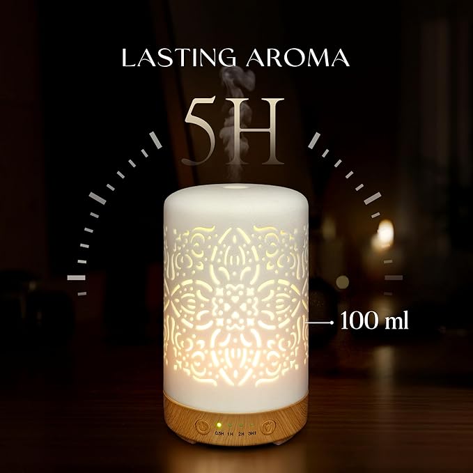 Earnest Living Essential Oil Diffuser White Ceramic Diffuser 100 ml Timers - Image 2