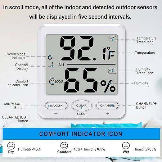 Urageuxy Indoor Outdoor Thermometer Wireless Digital Hygrometer Temperature and - Image 5